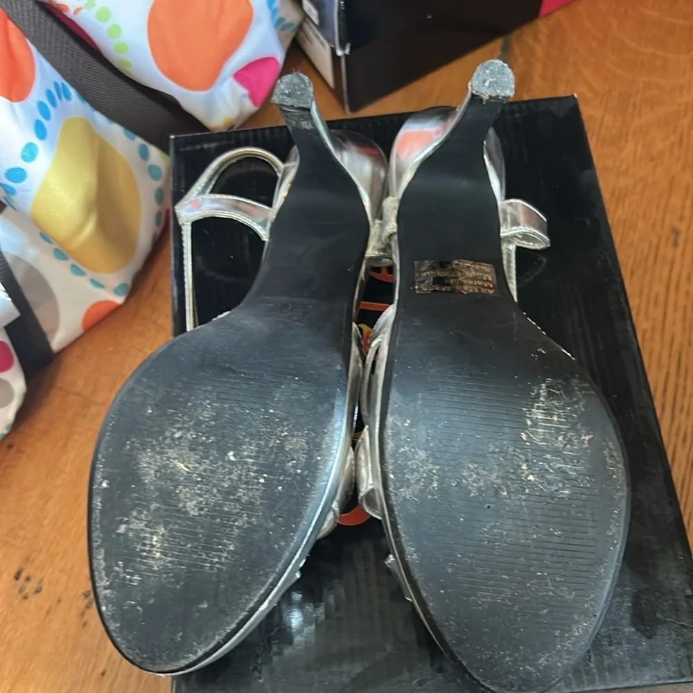 Silver Strappy Women's Heels - Picture 2 of 3